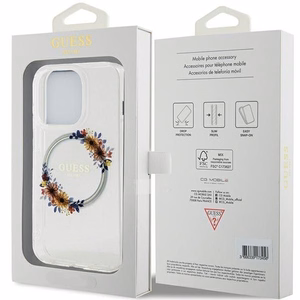Guess IML Flowers Wreatch MagSafe viedtālruņa apvalks iPhone 15 Pro Max - caurspīdīgs