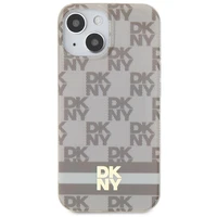 DKNY IML rūtainais mono raksts un drukātas svītras Magnētiskais viedtālruņa apvalks iPhone 15 Plus / 14 Plus - bēša