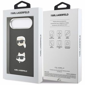 Karl Lagerfeld FW Grained Karl & Choupette Heads Pins & Logo iPhone Air Case - Black