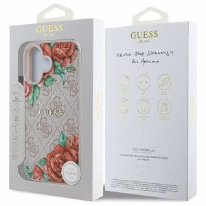 Guess GUHMP16SP4ROPEMCP iPhone 16 6.1" rozā/rozā cietais apvalks 4G Ziedu Druka Magnētiskais