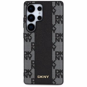 DKNY ādas rūtainā raksta magnētiskais viedtālruņa apvalks Samsung Galaxy S25 Ultra - melns