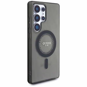 Guess Kristāli Drukāts Klasiskais Logotips Magnētiskais Samsung Galaxy S25 Ultra viedtālruņa apvalks melna
