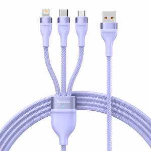 Baseus kabelis Flash Series II 3 in 1 - USB uz Type C, Lightning, Micro USB - 66W 6A 1,2 metri (CASS040005) violets