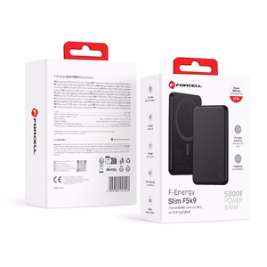 Forcell F-Energy Slim F5K9 ārējais akumulators, saderīgs ar MagSafe, 5000 mAh, 15 W, QC 4.0, PD 3.0, melns