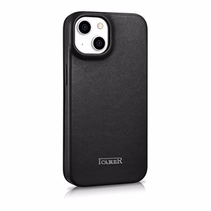 iCarer CE Premium ādas folio vāciņš iPhone 14 Plus ar MagSafe magnētisku flip vāciņu - melnā krāsā