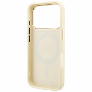 Guess Grained Classic Logo vāciņš modelim iPhone 18 Pro / 17 Pro, ar 360° gredzenu-statīvu, saderīgs ar MagSafe – bēšs