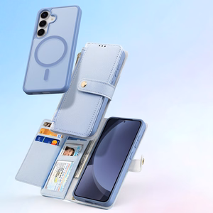 Dux Ducis Lawa ādas apvalks Samsung Galaxy S25+ ar noņemamu magnētisko maku - zils