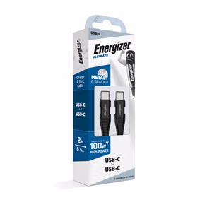 Energizer Ultimate C541CKBK USB-C–USB-C uzlādes un datu kabelis, 2 m, 100 W, melns