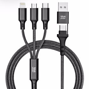 BLUE STAR kabelis 4in1 Type C uz USB A uz Micro USB / Lightning / Type C 2,4A 12W Cafule C172 1,2 m melns