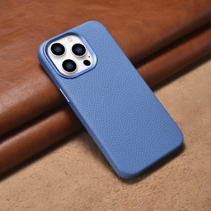 iCarer Litchi Premium ādas viedtālruņa apvalks iPhone 14 Pro Max Magnētiskais ādas apvalks ar MagSafe Gaiši zils (WMI14220712-LB)
