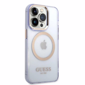 Guess Zelta kontūra Caurspīdīgs Magnētiskais apvalks iPhone 14 Pro Max 6.7" - violeta