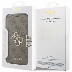 Guess Book 4G Metal Logo atverams maciņš iPhone 18 Pro / 17 Pro, brūns