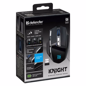 DEFENDER GM-885 Knight bezvadu spēļu pele, 3200 dpi, 8 pogas, melna