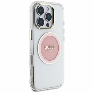 Guess IML Metal Colored Circle Classic Logo Magnētiskais viedtālruņa apvalks iPhone 16 Pro Max - rozā