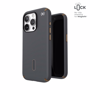Speck Presidio2 Pro ClickLock MagSafe vāciņš ierīcei iPhone 15 Pro, kokogļu pelēks un vēsas bronzas krāsā