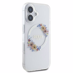 Guess IML Ziedu vainags Magnētiskais viedtālruņa apvalks iPhone 16 Plus - caurspīdīgs