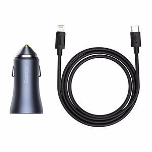 Car Charger Baseus "Golden Contactor" Grey 40W (1xPD / 1xQC3.0) + "Type-C / Lightning" 100cm cable