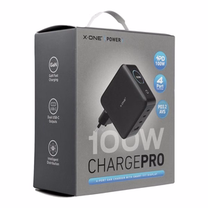 Ceļojumu lādētājs X-ONE ChargeGo GaN ar LCD, 100W, 2x USB C – melns