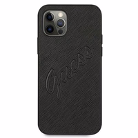Guess Saffiano Vintage Script viedtālruņa apvalks iPhone 12 Pro Max 6.7 melns