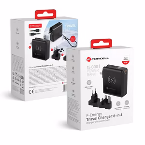 Многофункциональное зарядное устройство Forcell F-Energy 6in1 USB A + USB C PD 45W + внешний аккумулятор 15000 mAh + беспроводная зарядка 15W черное