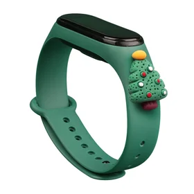 Siksna Xmas Xiaomi Mi Band 3 / 4 Ziemassvētku silikona siksna aproce ar Ziemassvētku eglīti - tumši zaļa