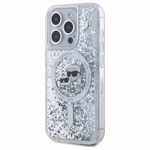 Karl Lagerfeld Šķidrie spīdumi Karl & Choupette Head Magnētiskais viedtālruņa apvalks iPhone 15 Pro - caurspīdīgs