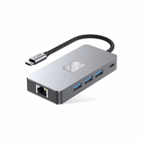 Tech-Protect HB05 HUB 9in1 USB-C + USB2.0 + USB3.0 + HDMI 4K 60Hz + SD / TF + PD100W + RJ45 adapteris - pelēks