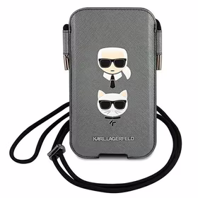 Karl Lagerfeld Saffiano Ikonik Karl&Choupette Head 6.7'' Soma - pelēka
