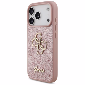 Guess PU Fixed Glitter 4G Metal Logo vāciņš Apple iPhone 18 Pro, rozā