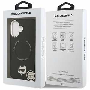 Karl Lagerfeld Choupette Pin Magnētiskais viedtālruņa apvalks iPhone 17 - melns