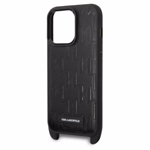 Karl Lagerfeld KLHCP14LSTMMK iPhone 14 Pro 6.1" cietais viedtālruņa apvalks melns/melns Monogrammas Plāksnītes Logotipa Siksna