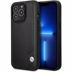 Viedtālruņa apvalks BMW BMHCP14L22RBDK iPhone 14 Pro 6.1 - melns ādas zilu punktu raksts