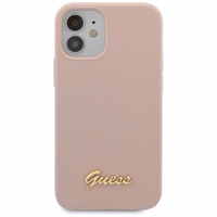 Guess GUHCP12SLSLMGLP iPhone 12 mini 5.4" gaiši rozā/gaiši rozā cietais apvalks Silikona uzraksts Zelta logotips