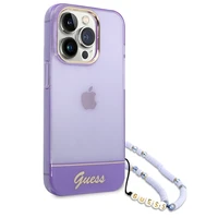Viedtālruņa apvalks Guess GUHCP14LHGCOHU iPhone 14 Pro 6.1 violets caurspīdīgā pērļu siksna