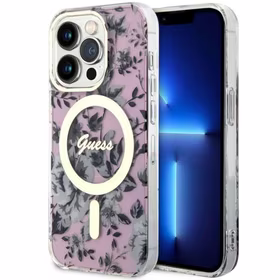 Guess GUHMP14XHCFWSP iPhone 14 Pro Max 6.7" rozā cietais viedtālruņa apvalks Flower Magnētiskais