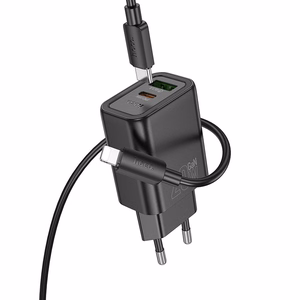 Lādētājs viedtālrunim Hoco USB A + USB C QC3.0 PD 3A 20W + kabelis USB C uz Lightning N61 melns