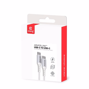Crong Armor Link USB-C–USB-C kabelis, 0,25 m, 60 W PD, 3 A, balts