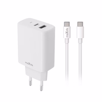 Maxlife MXTC-10-30AC PD QC lādētājs 1x USB-C 1x USB 30W balts + USB-C - USB-C kabelis 60W