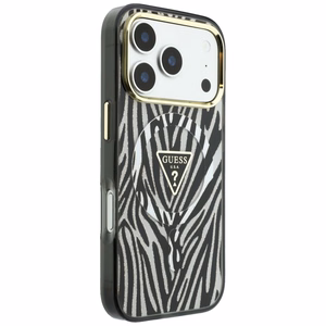 Guess IML Zebra Glitter Triangle Logo MagSafe maciņš modelim iPhone 18 Pro / 17 Pro – krāsa: sudraba