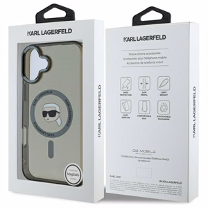 Karl Lagerfeld IML Metal Karl Head Magnētiskais iPhone 16 Plus viedtālruņa apvalks - melns