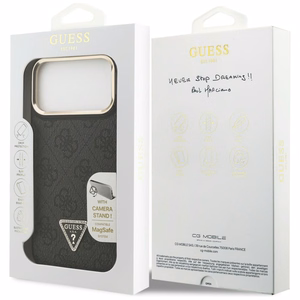 Guess 4G PU Triangle Logo & Stand Camera Magsafe чехол iPhone 17 Pro Max - черный