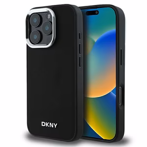 DKNY Plain Silver Logo MagSafe iPhone 16 Pro Case - Black