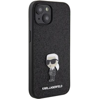 Karl Lagerfeld Fiksēts mirdzošs Ikonik logotips metāla piespraude apvalks iPhone 15 - melns