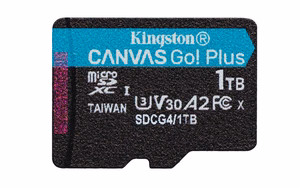 Kingston atmiņas karte 1TB microSDXC Canvas Go Plus Gen4 200MB/s A2 U3 V30 + adapteris
