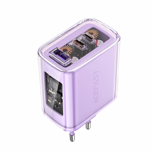 Acefast GaN 65W lādētājs ar 3 pieslēgvietām (1xUSB, 2xUSB C) - violets (A45)