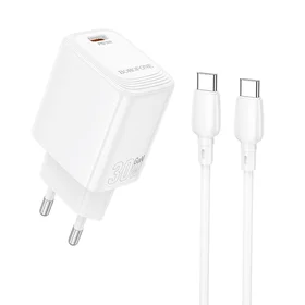 Borofone sienas lādētājs BN28 Fuente - Type C - PD 30W ar Type C uz Type C kabeli balts