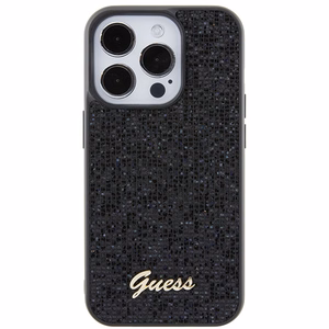 Guess Disko Metāla Uzraksts viedtālruņa apvalks iPhone 15 Pro - melns