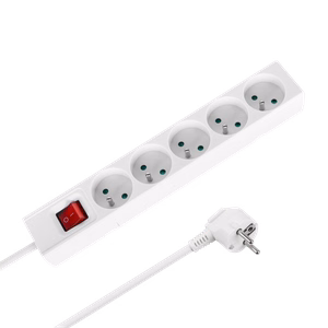Rebel franču tipa pagarinātājs, 5 ligzdas, 5 m, ar slēdzi, 3 x 1,5 mm, balts