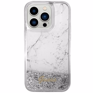 Guess GUHCP14LLCSGSGH iPhone 14 Pro 6.1" balts cietais viedtālruņa apvalks ar šķidro spīdumu marmora dizains