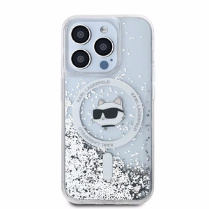 Karl Lagerfeld Šķidrie Spīdumi Choupette galvas MagSafe apvalks iPhone 14 Pro Max - caurspīdīgs